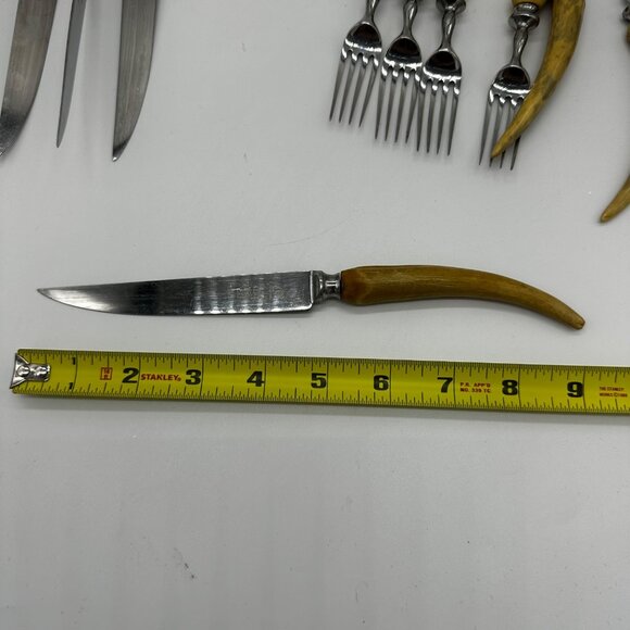 Sheffield Latham Owen Rustic Antler Horn Handle Steak Knives Forks Cased Set 11 - Picture 8 of 16